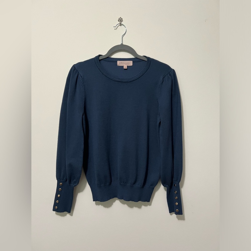 Philosophy Button Sleeve Detail Blue Sweater - Large